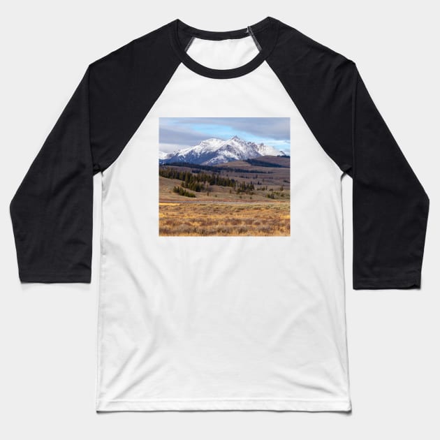 Snow-capped Mountains Yellowstone National Park Baseball T-Shirt by SafariByMarisa